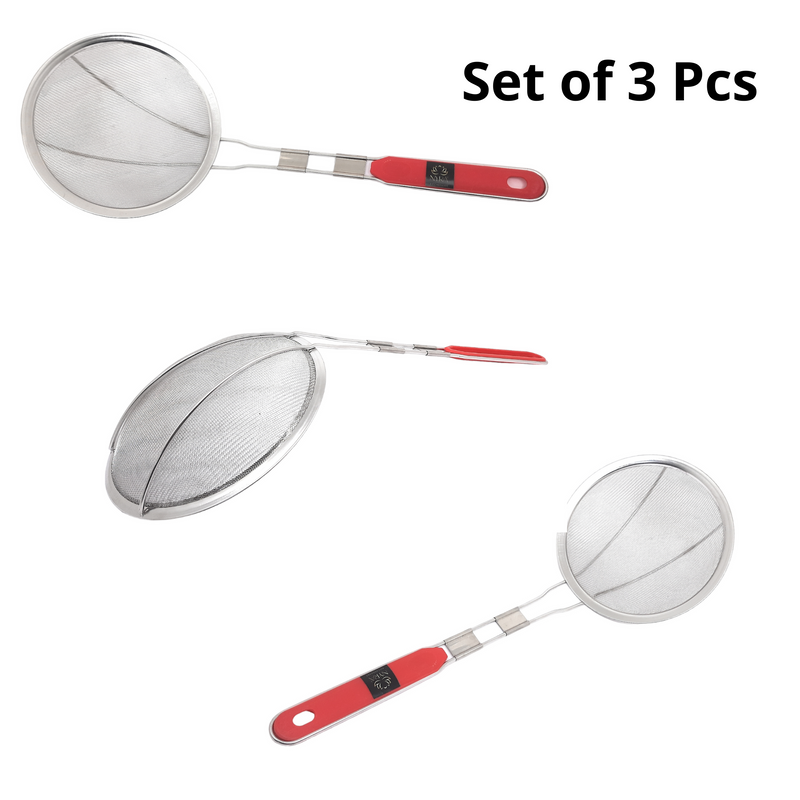 Stainless Steel Deep Fry Set with U-Shape Wooden Handle Jhara/Mesh/Wire/Skimmer/Puri Strainer for Kitchen – Deep Fry Skimmer