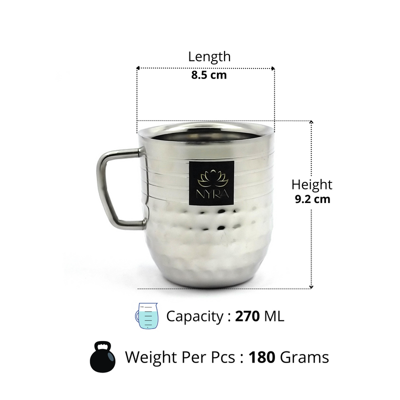 Stainless-Steel Cups with Glossy Finish/Hammered and Ringer Design Mugs – Kitchen Utensil