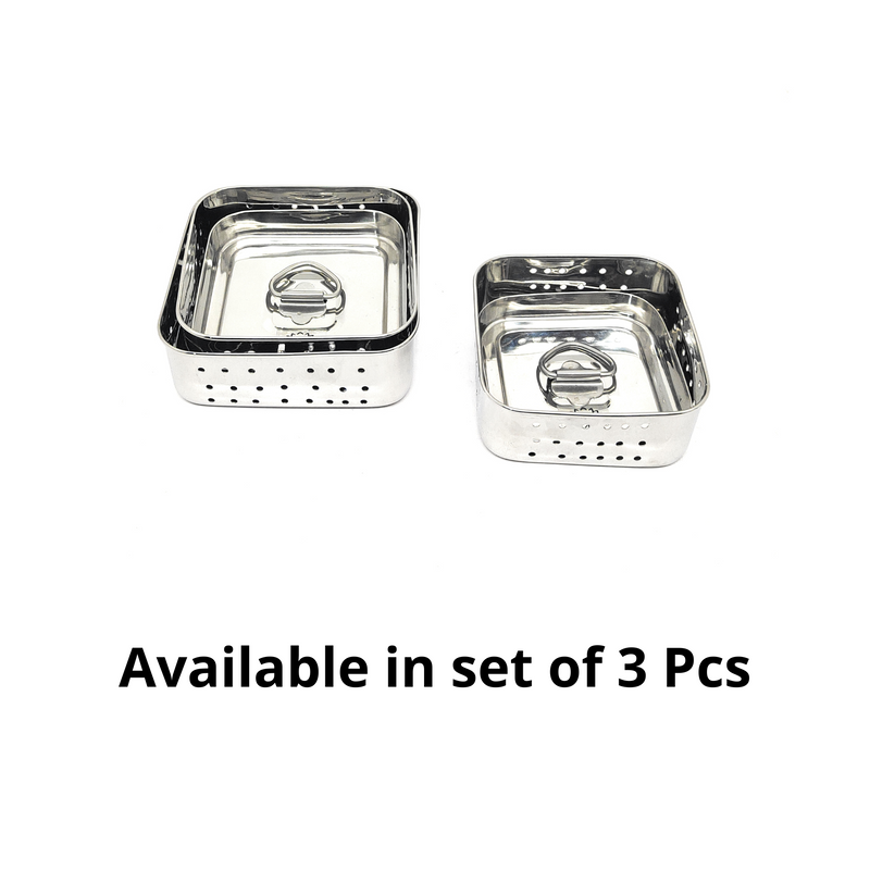  Stainless Steel Square Paneer Maker Set | Mould & Strainer with Top Press Lid
