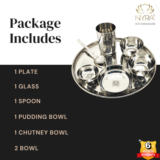 Stainless Steel Premium Thali/Dinner Set of 7-Pieces 