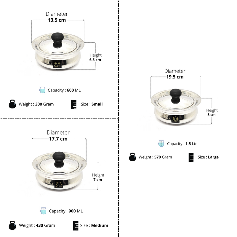 Stainless Steel Biryani Handis with Lid & PVC Knob – Cooking Handi