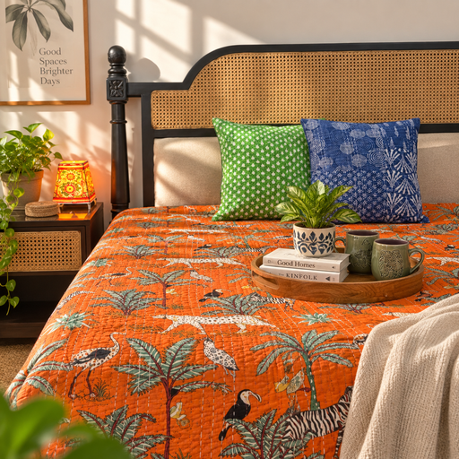 local-kala-jangle-safari-kantha-stitch-bedcover