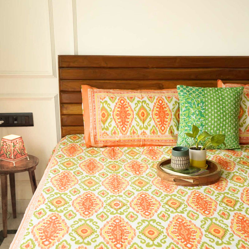 local-kala-ikkat-orange-flat-fitted-bedsheet-90x108-inches
