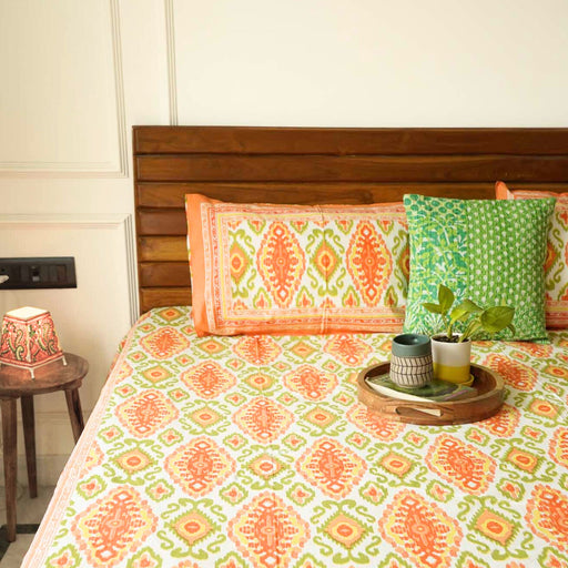 local-kala-ikkat-orange-flat-fitted-bedsheet-90x108-inches