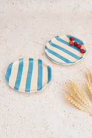 Nurture India Sky Blue Stripe Ceramic Plates 2-Piece Set