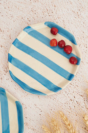 Nurture India Sky Blue Stripe Ceramic Plates 2-Piece Set