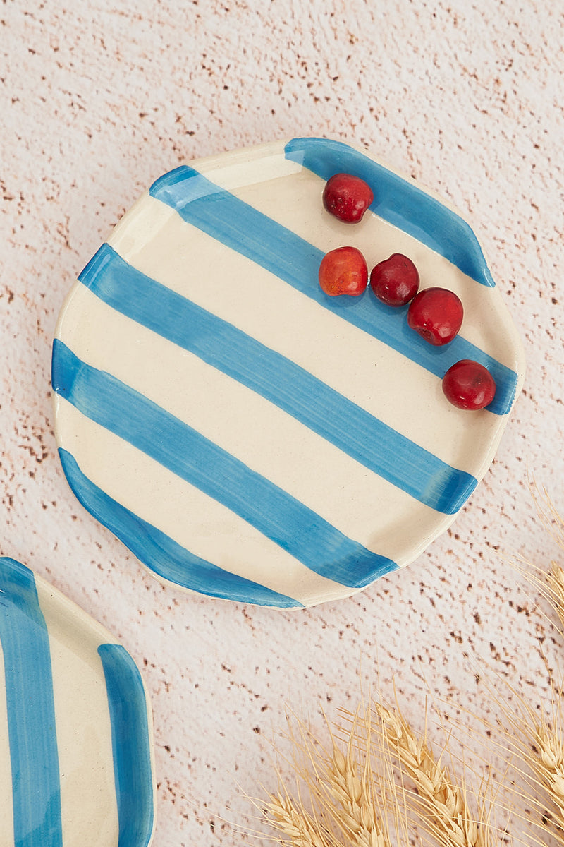 Nurture India Sky Blue Stripe Ceramic Plates 2-Piece Set