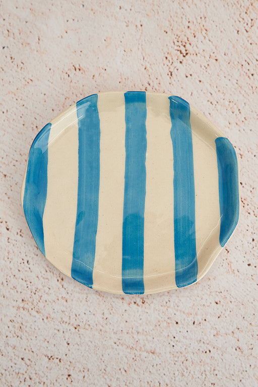 Nurture India Sky Blue Stripe Ceramic Plates 2-Piece Set