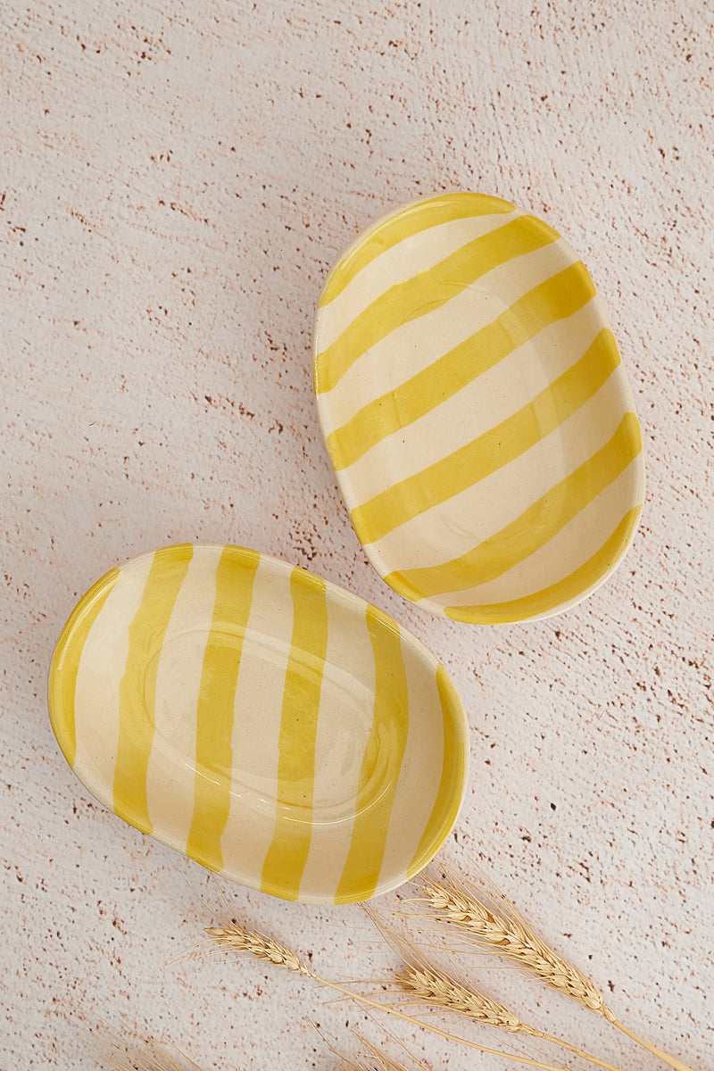 Nurture India Pastel Yellow Stripe Ceramic Bowl