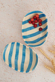 Nurture India Sky Blue Stripe Striped Ceramic Bowl