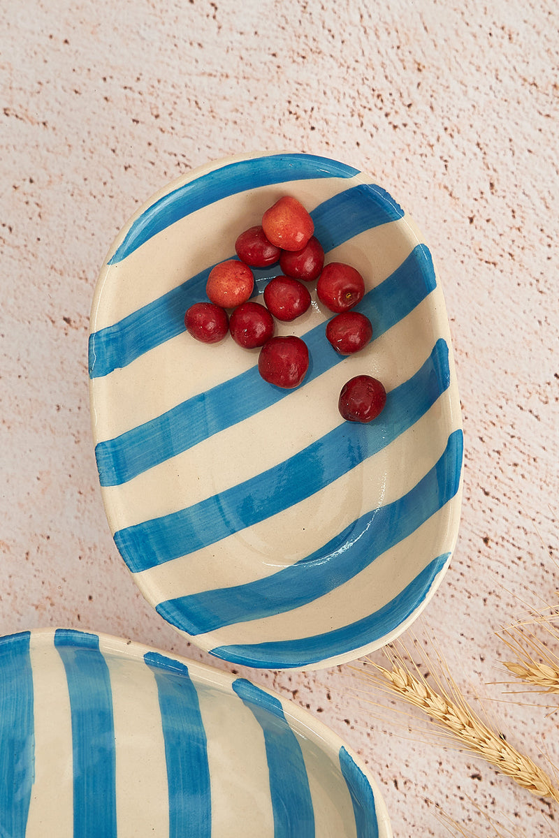 Nurture India Sky Blue Stripe Striped Ceramic Bowl
