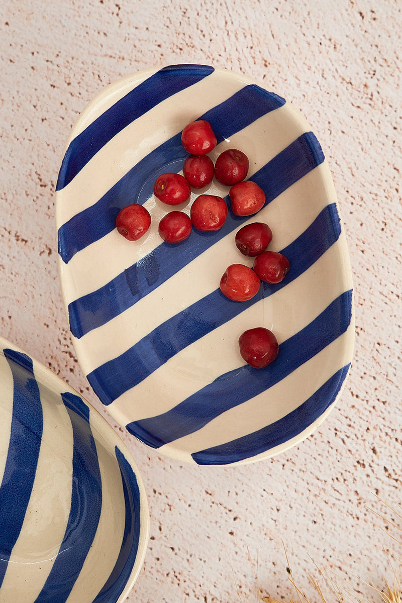 Nurture India Blue Stripe Ceramic Bowl