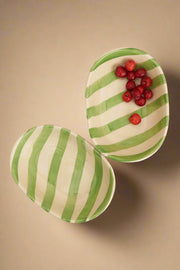 Nurture India Green Stripe Ceramic Bowl
