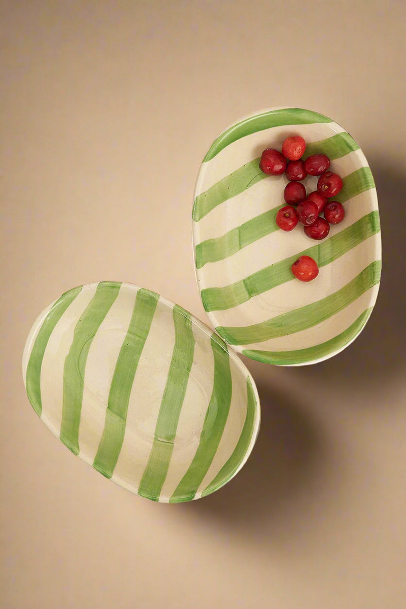 Nurture India Green Stripe Ceramic Bowl