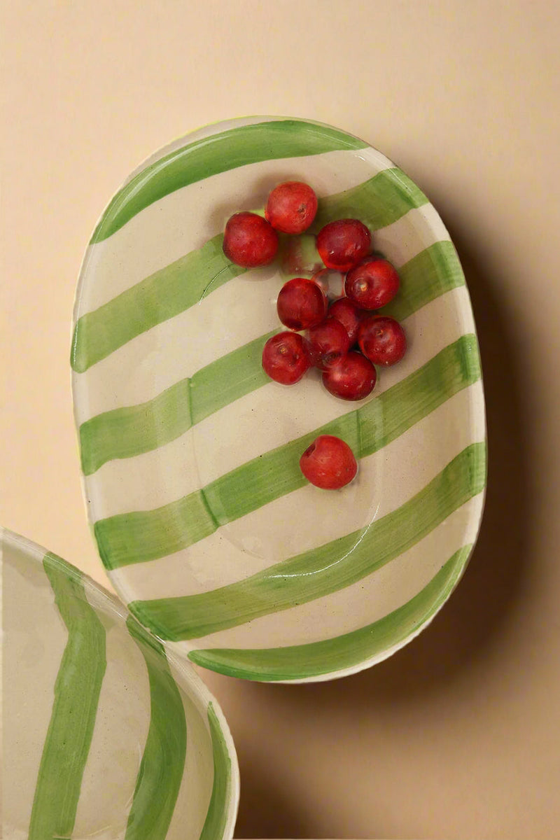Nurture India Green Stripe Ceramic Bowl