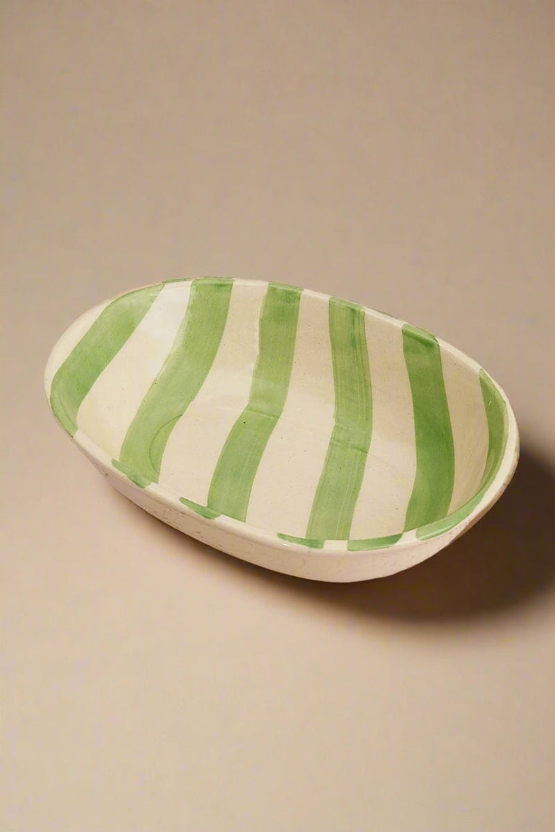 Nurture India Green Stripe Ceramic Bowl