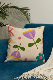 Nurture India Lavendar Fields Tufted Cushion Cover 16x 16-Inch