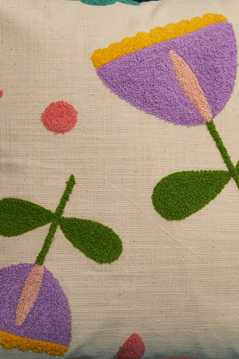 Nurture India Lavendar Fields Tufted Cushion Cover 16x 16-Inch