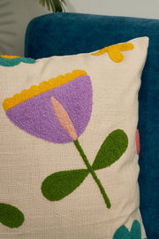 Nurture India Lavendar Fields Tufted Cushion Cover 16x 16-Inch