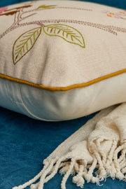 Nurture India on Branch Embroidered Cushion Cover 16x 16-Inch