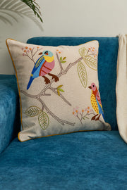 Nurture India on Branch Embroidered Cushion Cover 16x 16-Inch