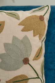 Nurture India Lotus Flower Embroidered Cushion Cover 16x 16-Inch