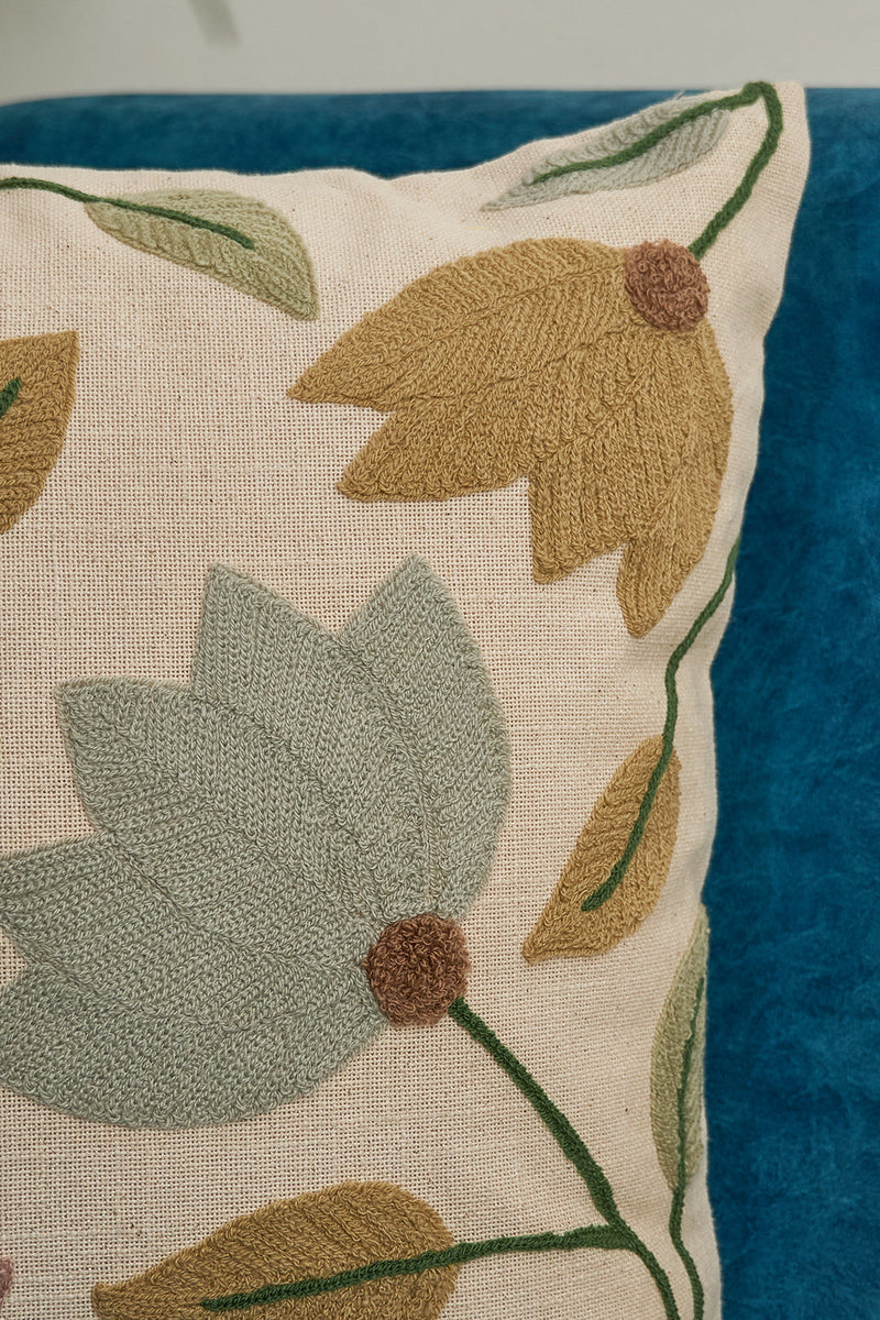 Nurture India Lotus Flower Embroidered Cushion Cover 16x 16-Inch