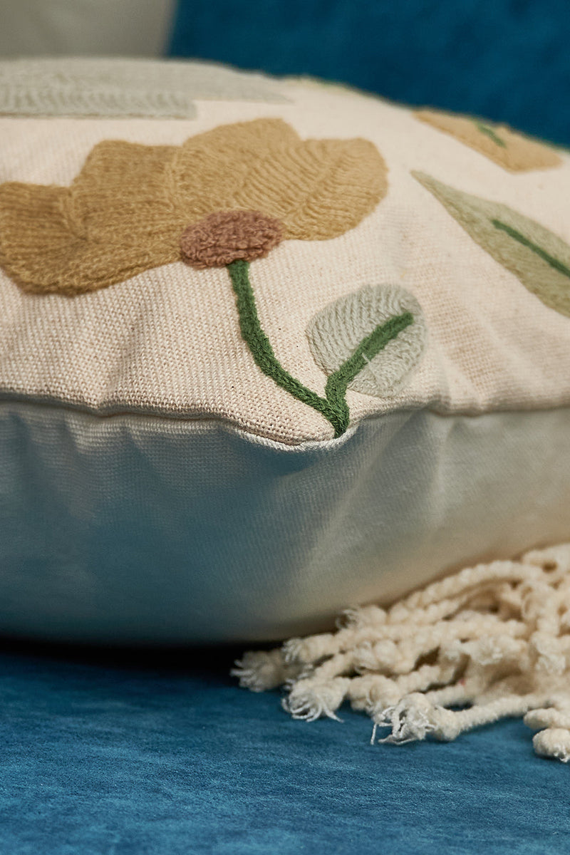 Nurture India Lotus Flower Embroidered Cushion Cover 16x 16-Inch