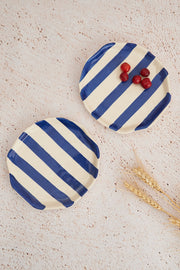 Nurture India Blue Stripe Ceramic Plates 2-Piece Set