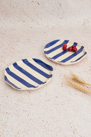 Nurture India Blue Stripe Ceramic Plates 2-Piece Set