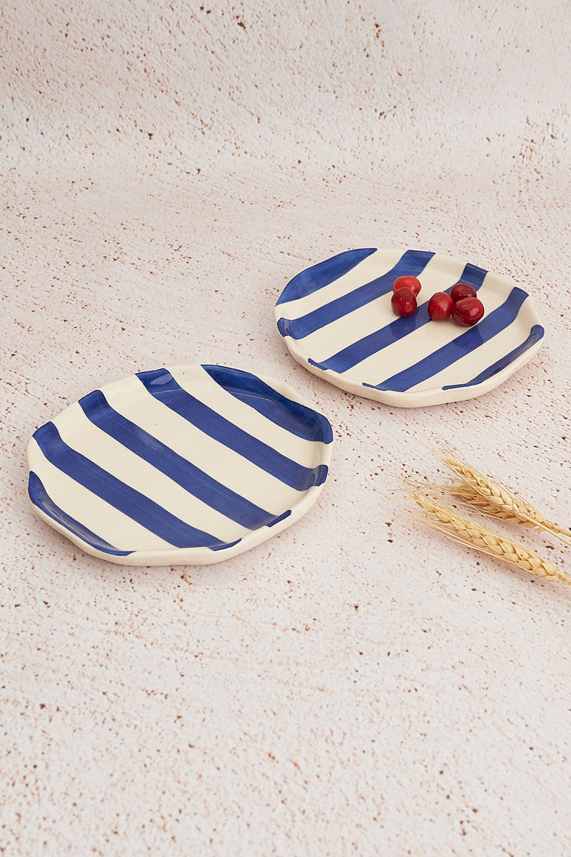 Nurture India Blue Stripe Ceramic Plates 2-Piece Set
