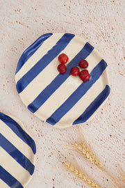 Nurture India Blue Stripe Ceramic Plates 2-Piece Set