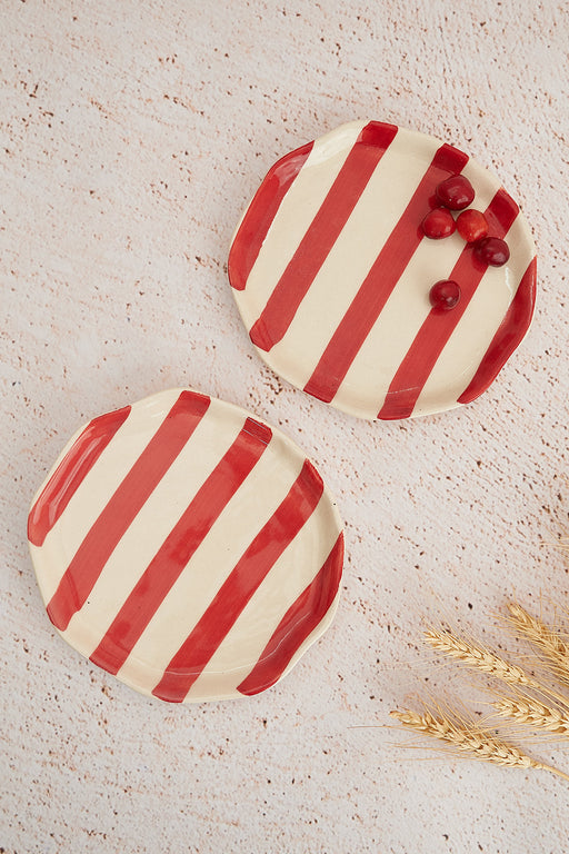 Nurture India Vintage Red Stripe Ceramic Plates 2-Piece Set