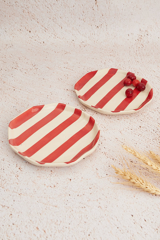 Nurture India Vintage Red Stripe Ceramic Plates 2-Piece Set