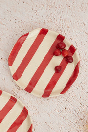 Nurture India Vintage Red Stripe Ceramic Plates 2-Piece Set