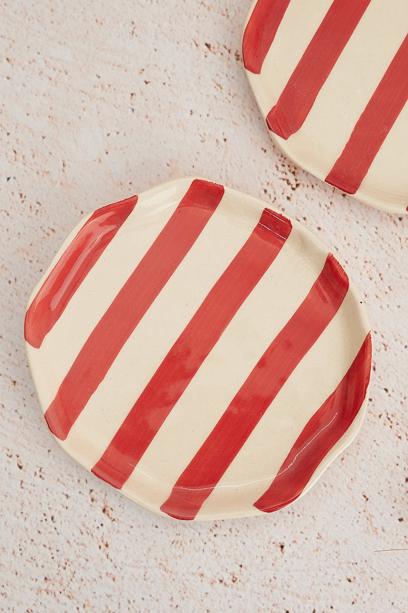 Nurture India Vintage Red Stripe Ceramic Plates 2-Piece Set