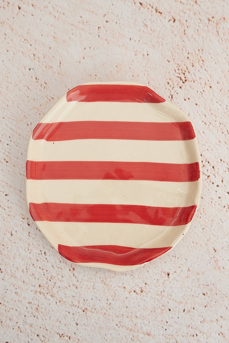 Nurture India Vintage Red Stripe Ceramic Plates 2-Piece Set
