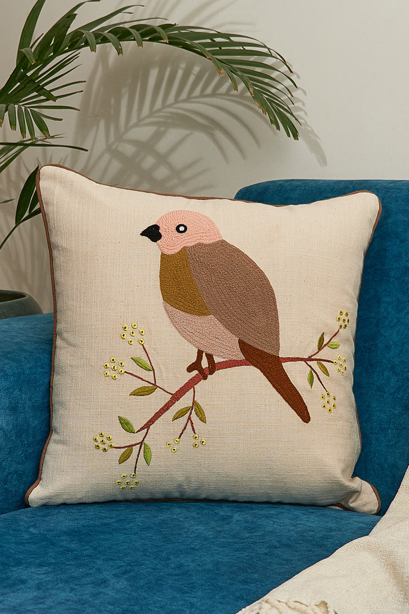 Nurture India on Tree Embroidered Cushion Cover 16x 16-Inch