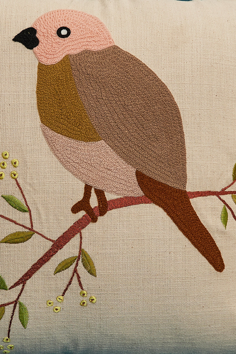 Nurture India on Tree Embroidered Cushion Cover 16x 16-Inch