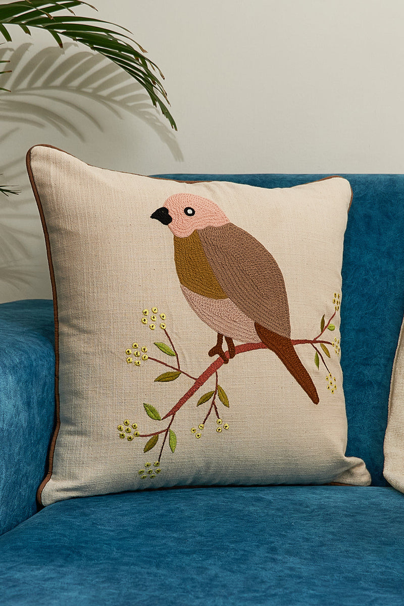 Nurture India on Tree Embroidered Cushion Cover 16x 16-Inch