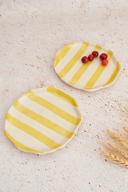 Nurture India Pastel Yellow Stripe Ceramic Plate 2-Piece Set