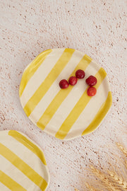 Nurture India Pastel Yellow Stripe Ceramic Plate 2-Piece Set