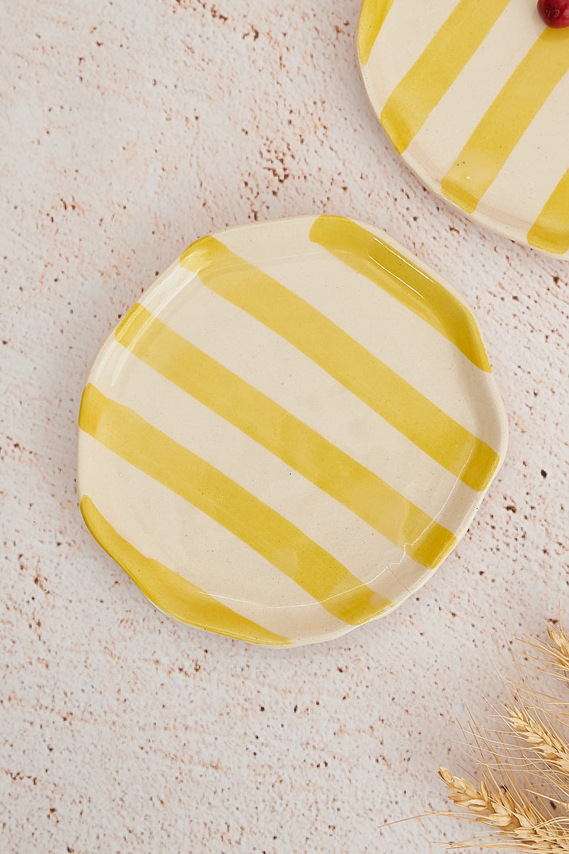 Nurture India Pastel Yellow Stripe Ceramic Plate 2-Piece Set