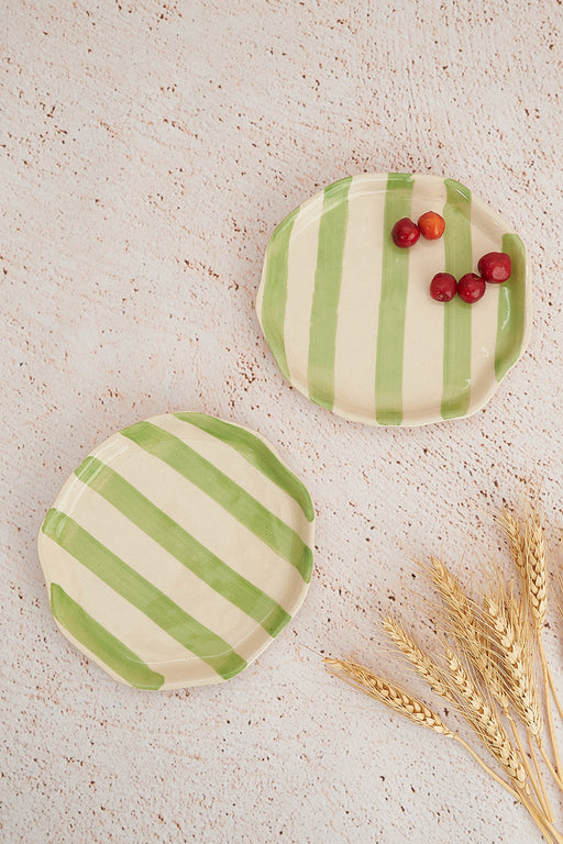 Nurture India Green Stripe Ceramic Plates 2-Piece Set