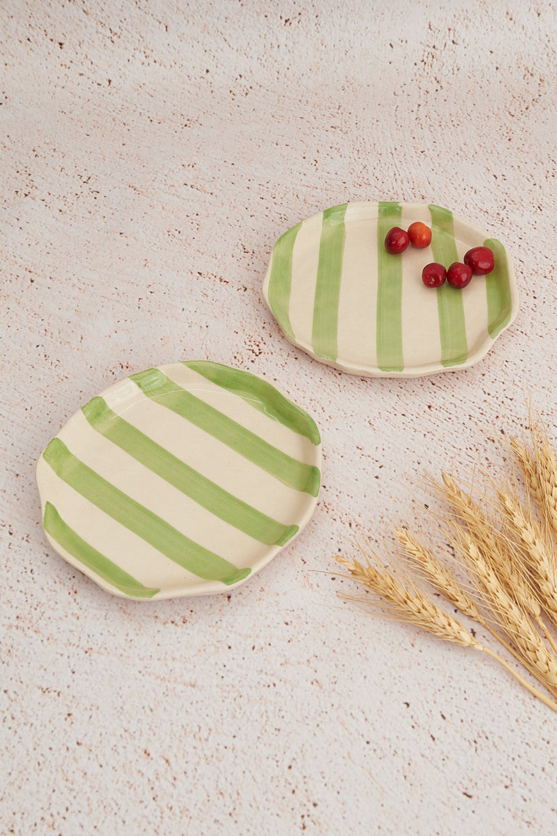 Nurture India Green Stripe Ceramic Plates 2-Piece Set