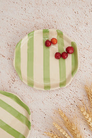 Nurture India Green Stripe Ceramic Plates 2-Piece Set