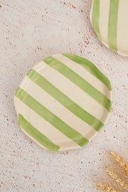 Nurture India Green Stripe Ceramic Plates 2-Piece Set