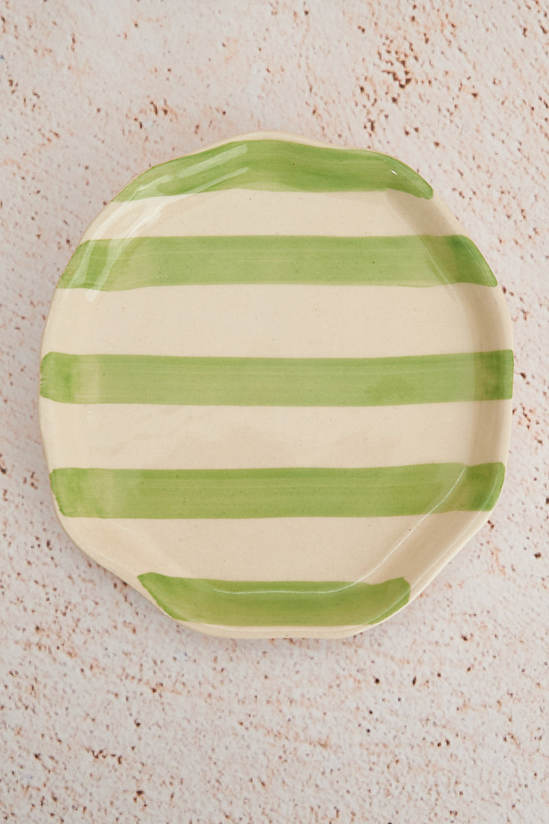 Nurture India Green Stripe Ceramic Plates 2-Piece Set