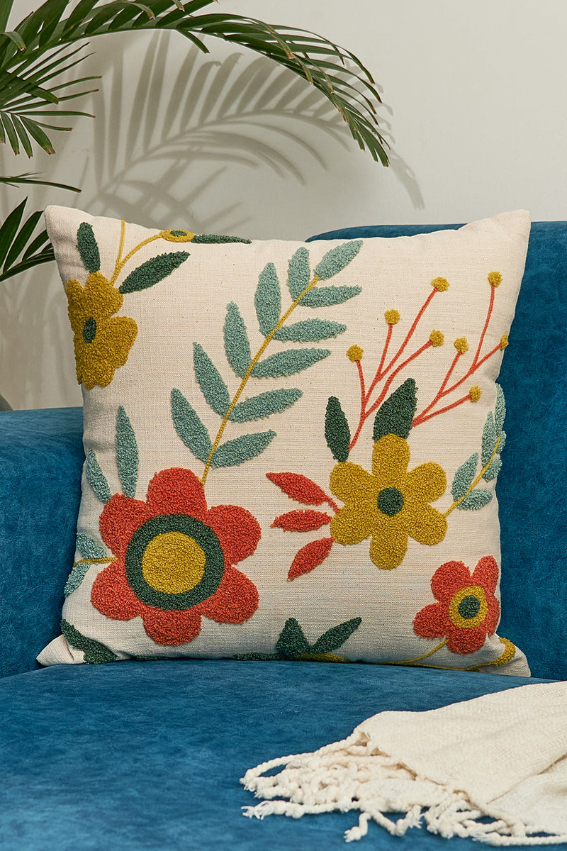Nurture India Bohemian Floral Tufted Cushion Cover
