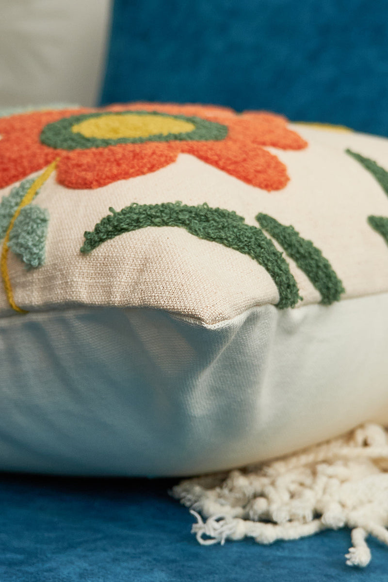 Nurture India Bohemian Floral Tufted Cushion Cover